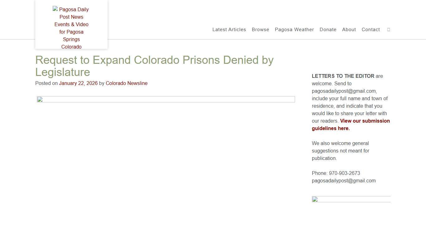 Request to Expand Colorado Prisons Denied by Legislature – Pagosa Daily Post News Events & Video for Pagosa Springs Colorado
